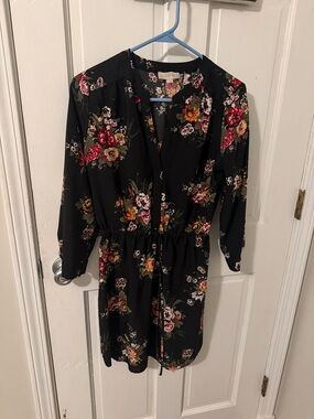 Loft Black Floral Women’s Dress with Pink & Yellow Blooms